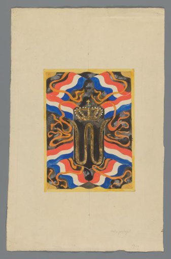 Design for a postage stamp with a crowned W