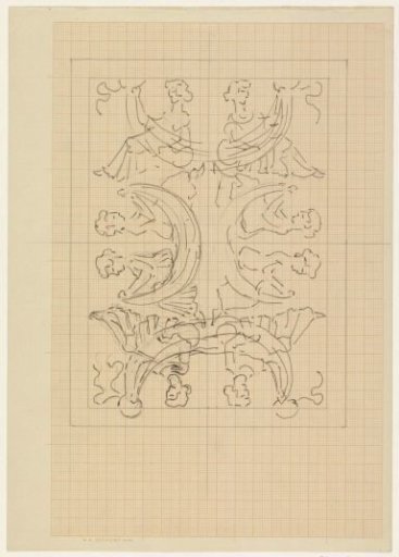 Decorative design with eight seated women
