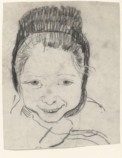 Head of a smiling girl with a cap