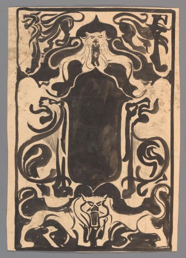 Design for a tile panel with lions