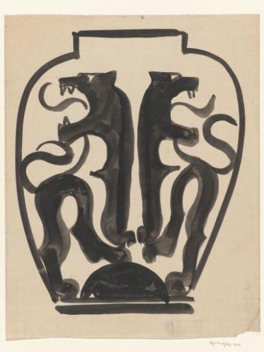 Design for a vase with a lion motif