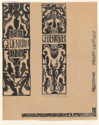 Two designs for the back of the commemorative volume for Queen Wilhelmina from 1923