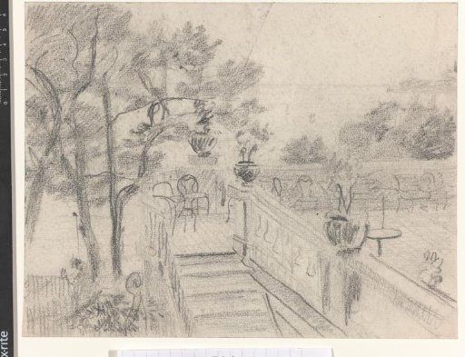 Terrace with steps to a garden