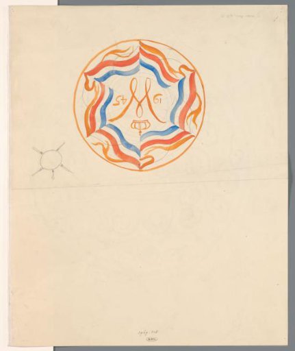 Design for a plate with a crowned W and the year 1945