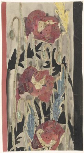 Design with poppies for the border of the tapestry View of the Ponte Vecchio in Florence