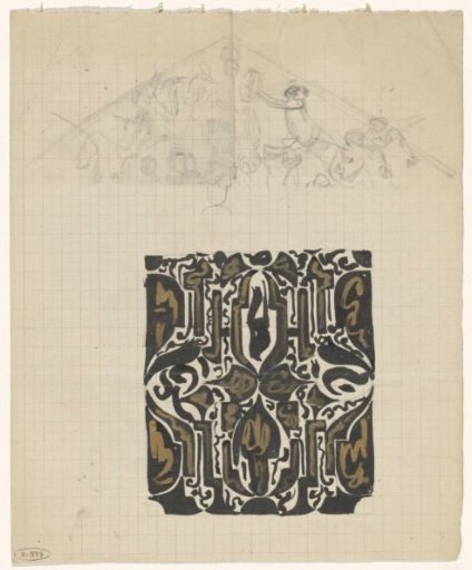 Decorative design and sketch of the front tympanum of the Royal Palace in Amsterdam