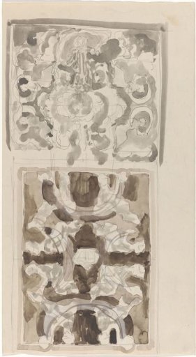 Decorative designs with seated figures