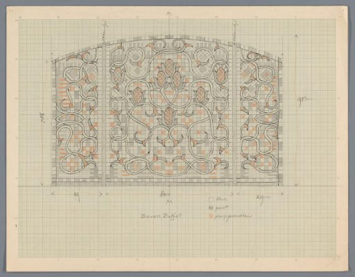 Design for a decorative glass panel with floral ornament