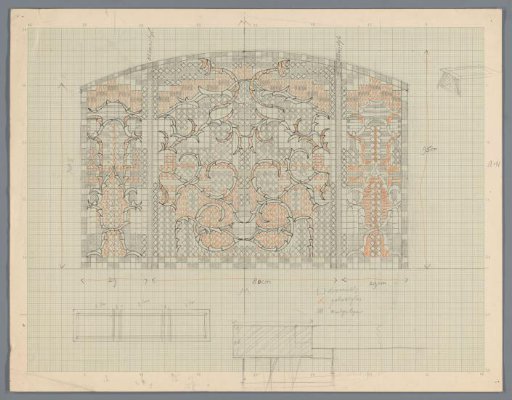 Design for a decorative glass panel with floral ornament