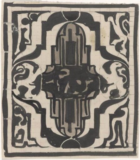 Decorative design with two stylised lions