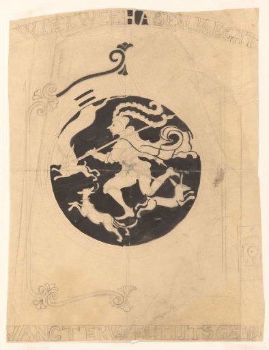 Decorative design with hare hunter