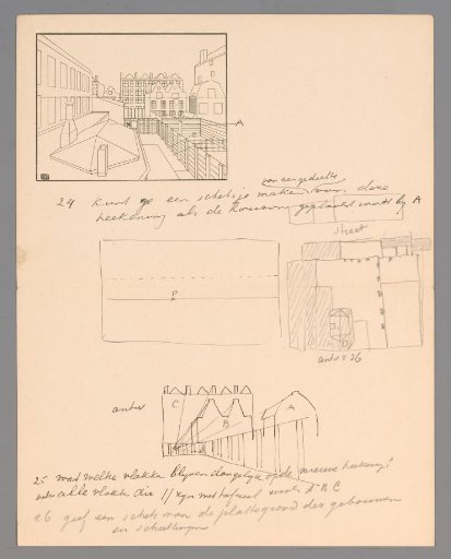 Design for an illustration with facades of buildings around a courtyard