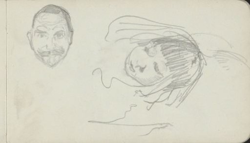 Heads of a girl and a man with a moustache