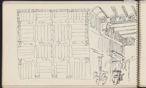 Interior and a square with a line and scroll motif