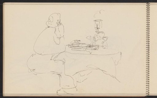 Woman, probably Joanna Lion Cachet-Cordes, seated at a set table