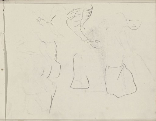 Study sheet, including a face, arm, and garments