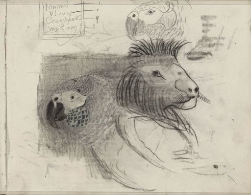 Heads of a parrot and a lion