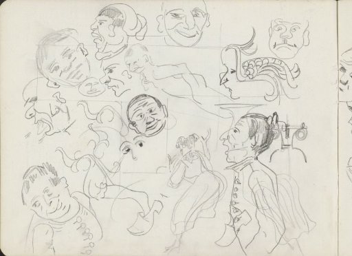 Caricature heads and fantasy figures