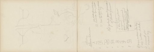 Figure study and designs for letters and a piece of furniture