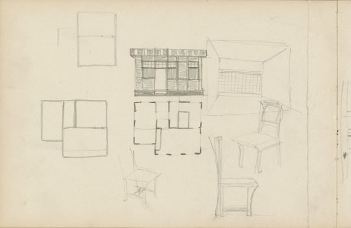 Designs for chairs and a fireplace