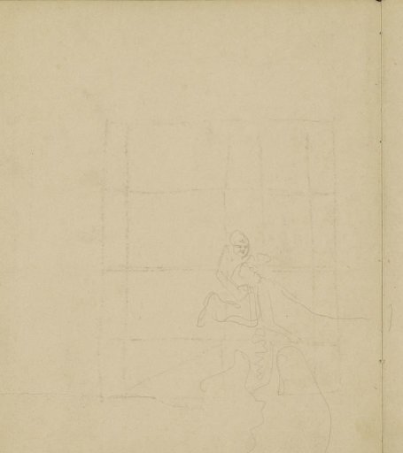 Kneeling figure beside a reclining man
