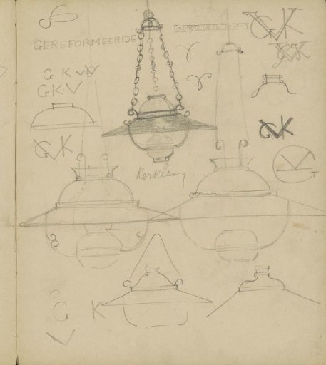 Designs for hanging lamps for the Reformed church in Vreeland
