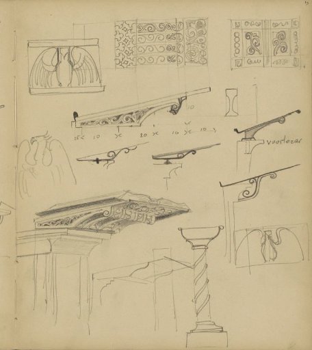 Designs for a pulpit and ornaments with birds