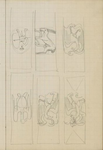Ornaments with birds, a goat, and a warrior
