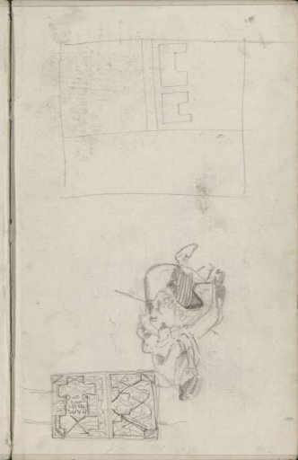 Design for a book cover and a seated figure