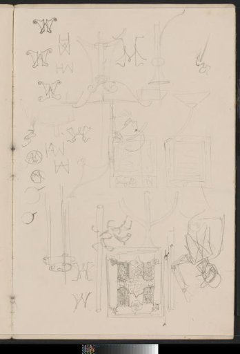Study sheet, including lamps and letter designs