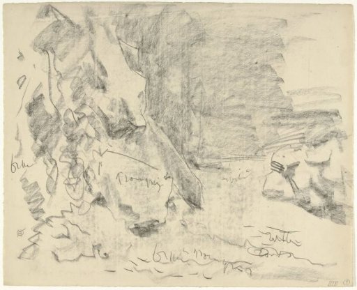 Rocky formations in an aquarium, with color notes