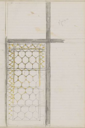 Design for a stained-glass window with a honeycomb pattern