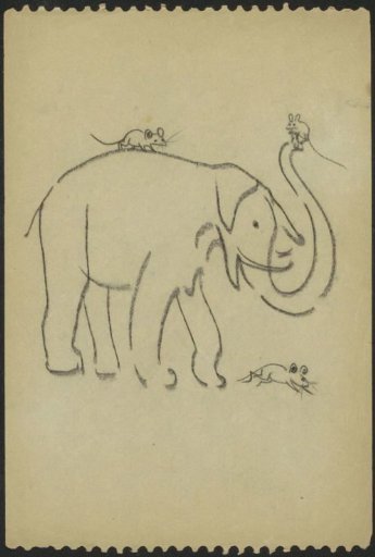 Elephant with Mice on his Back and Trunk
