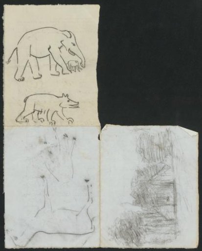 Study sheet with elephants and a house