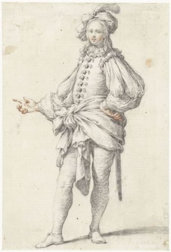 Standing young man in theatrical costume