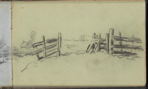 Figures on a pontoon bridge and an open gate
