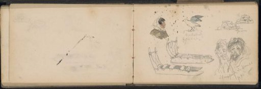 Study sheet with Samoyeds, sleds, graves, and a seabird