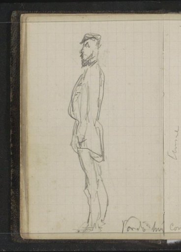 Standing man with a beard, in profile