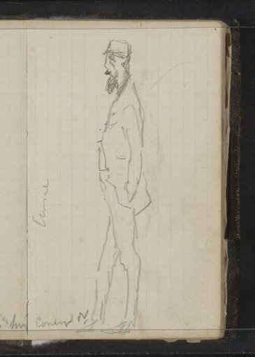 Standing man with a beard, in profile