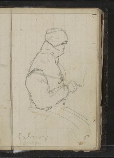 Seated crew member with a cigarette