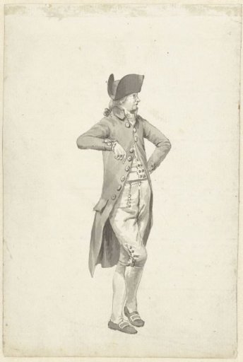 Standing man, leaning with the right arm