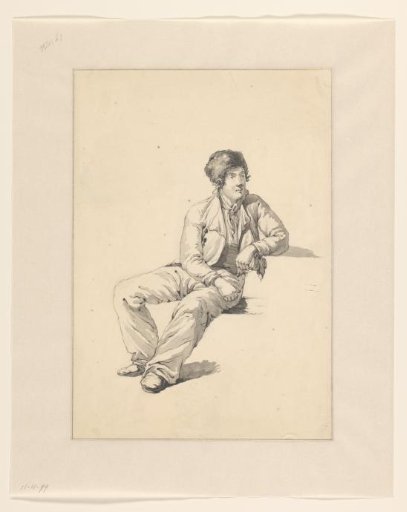 Study of a seated young man, wearing a fur cap