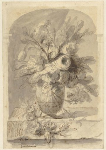 A vase with flowers in a niche