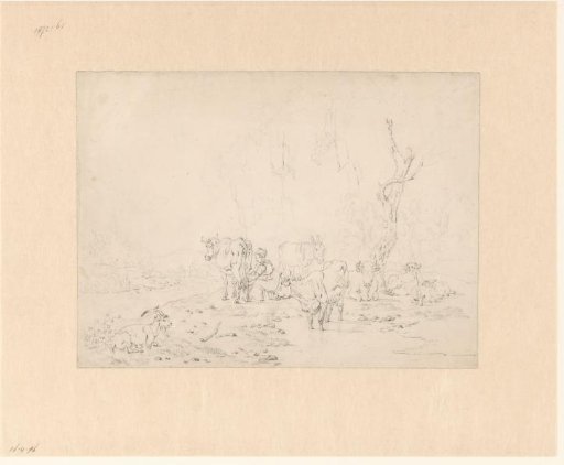 Cattle by a river with a milkmaid
