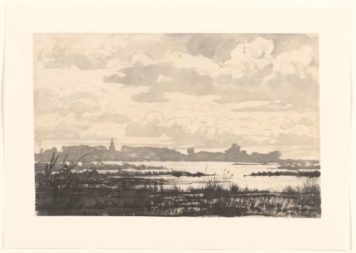 View Across Ponds to a Church Tower