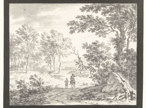 Wooded Hilly Landscape with Rider and Groom