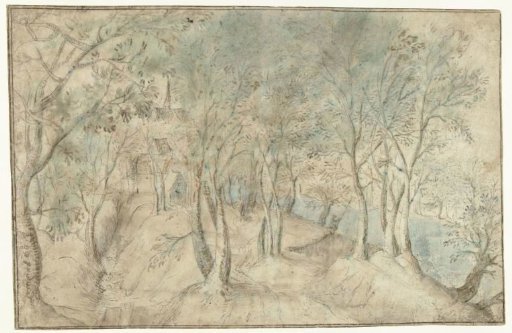 View of a village by a river