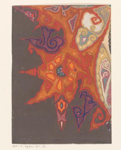 Design for a carpet with pointed and curling forms