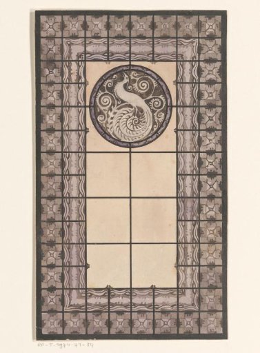 Design for a stained-glass window with a peacock