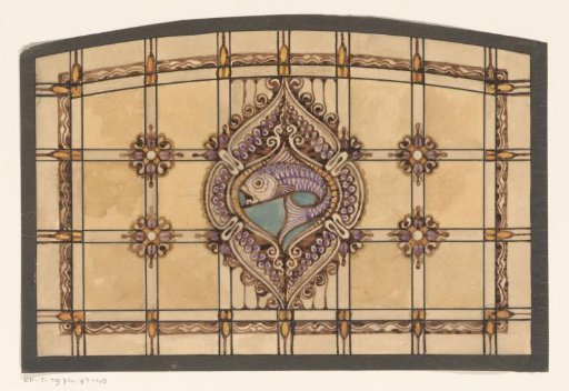 Design for a stained-glass window with a fish